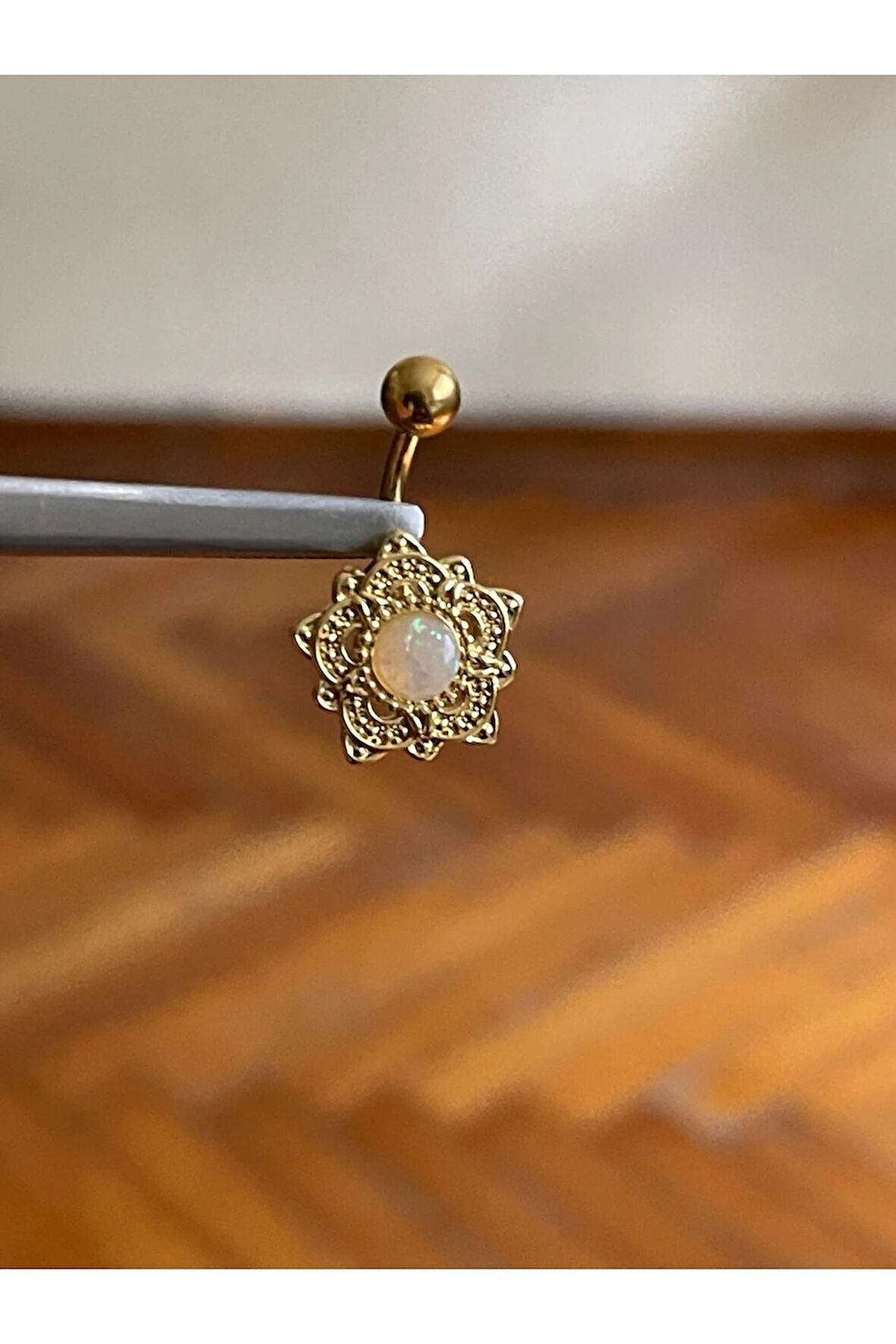 316 L Cerrahi Çelik Opal Taşlı Otantik Göbek Piercingi