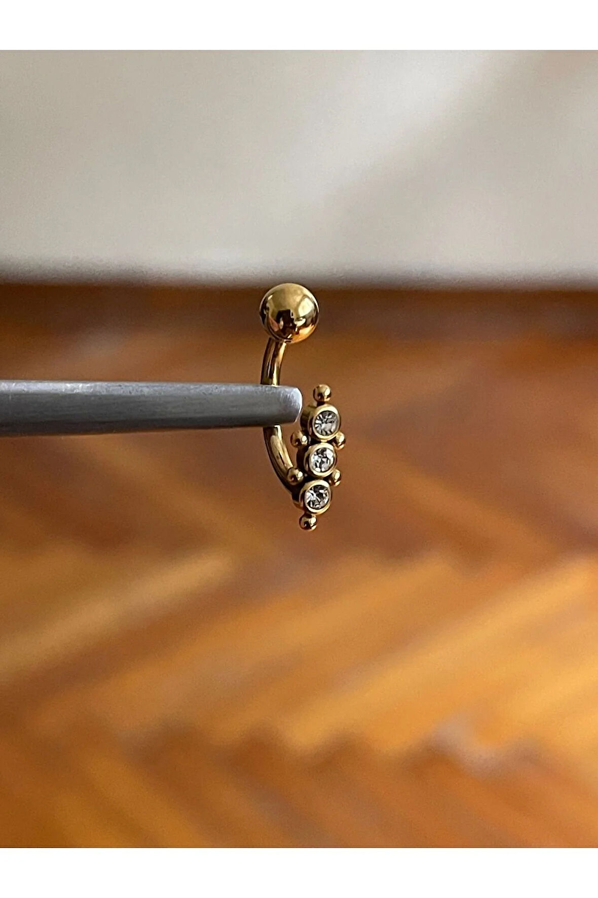 316 L Cerrahi Çelik 3 Taşlı Göbek Piercingi Taşlı Göbek Piercingi