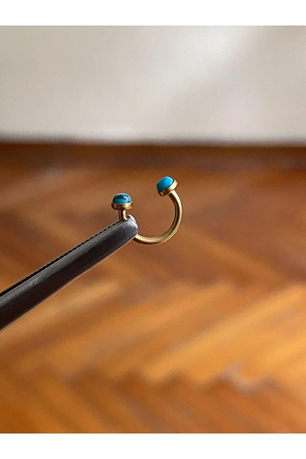 316 Cerrahi Çelik Turkuaz Taşlı Dudak Kıkırdak Septum Helix Tragus Piercingi