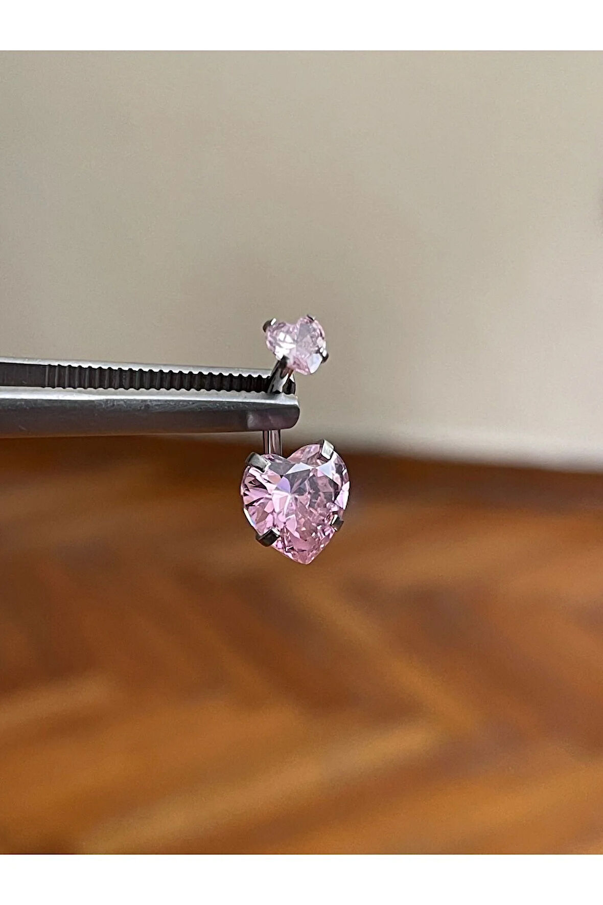 316 L Cerrahi Çelik Kalp Detaylı Göbek Piercingi Baget Taşlı Kalp