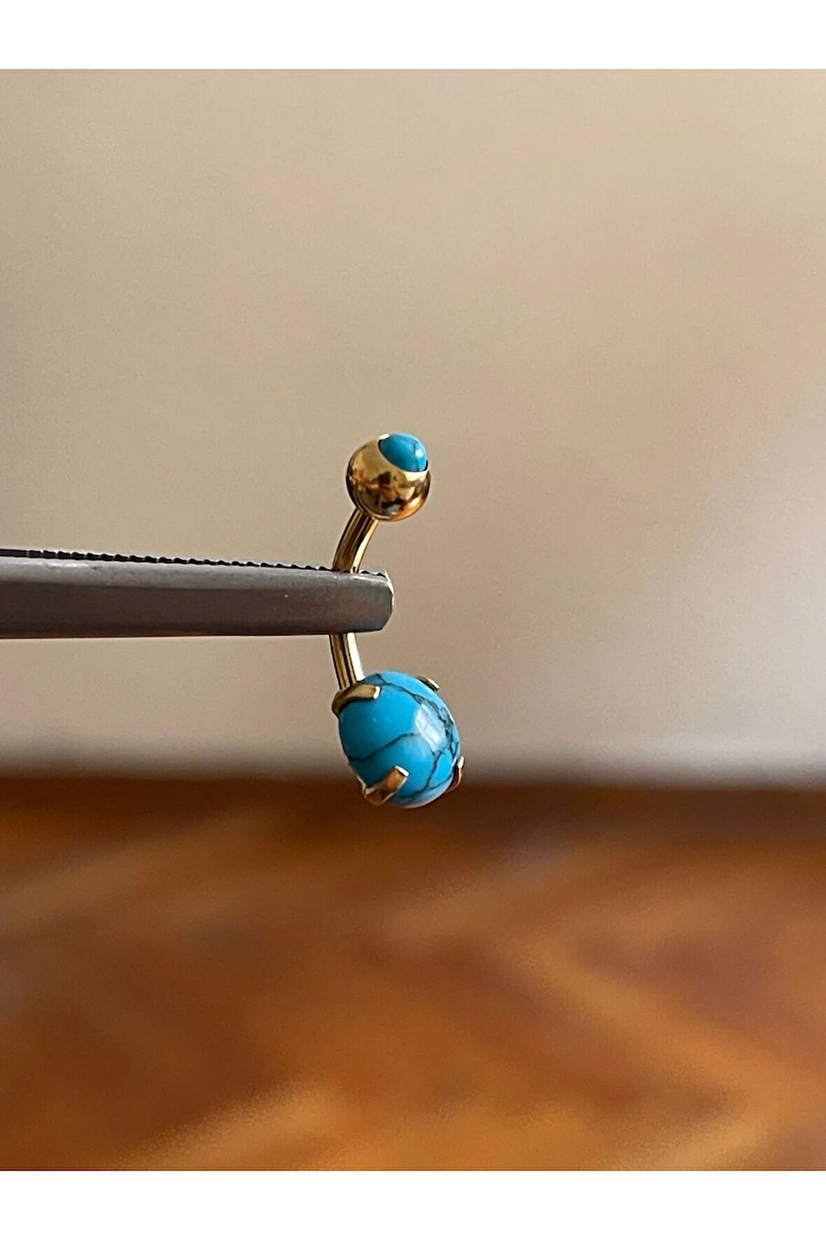 316 L Cerrahi Çelik Firuze Taşlı Göbek Piercingİ Turkuaz Taşlı Piercing