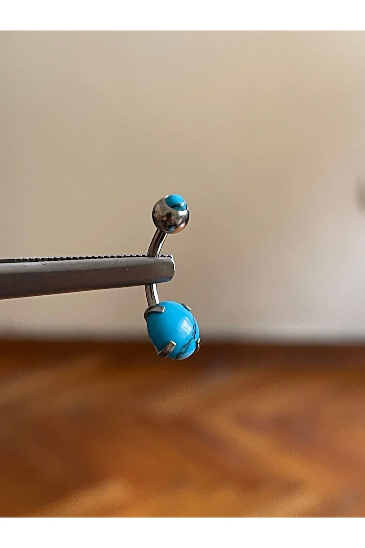 316 L Cerrahi Çelik Firuze Taşlı Göbek Piercingİ Turkuaz Taşlı Piercing