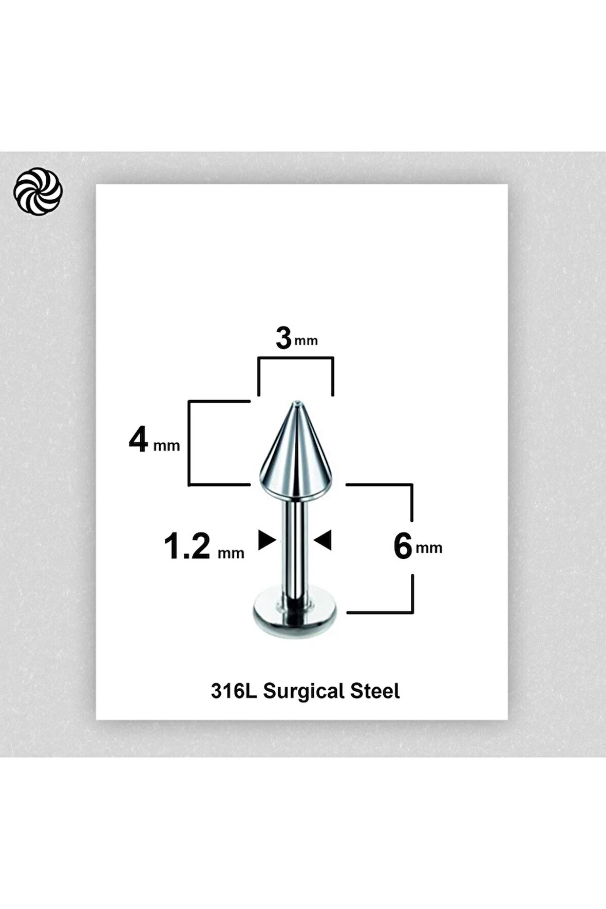 Spayk 3x4mm x 6mm x 1.2mm Çelik Labret Kıkırdak Tragus Piercing