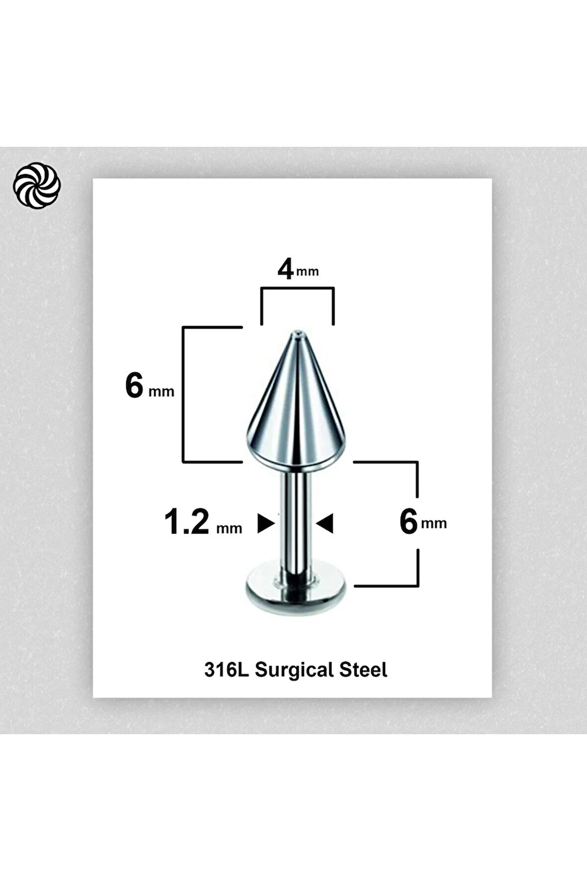 Spayk 4x6mm x 6mm x 1.2mm Çelik Labret Kıkırdak Tragus Piercing