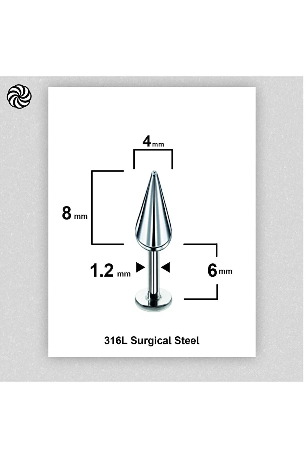 Spayk 4x8mm x 6mm x 1.2mm Çelik Labret Kıkırdak Tragus Piercing