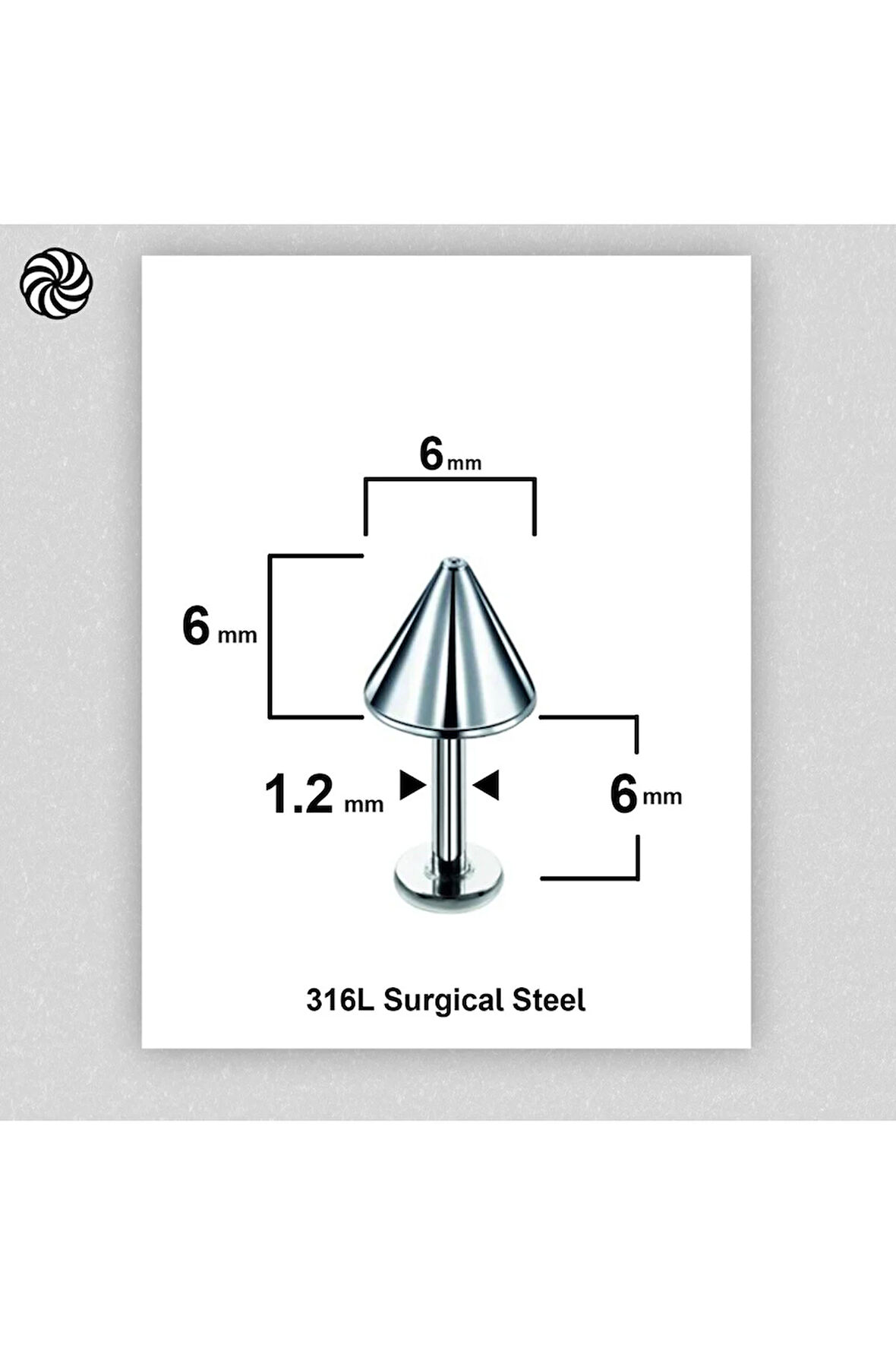 Spayk 6x6mm x 6mm x 1.2mm Çelik Labret Kıkırdak Tragus Piercing