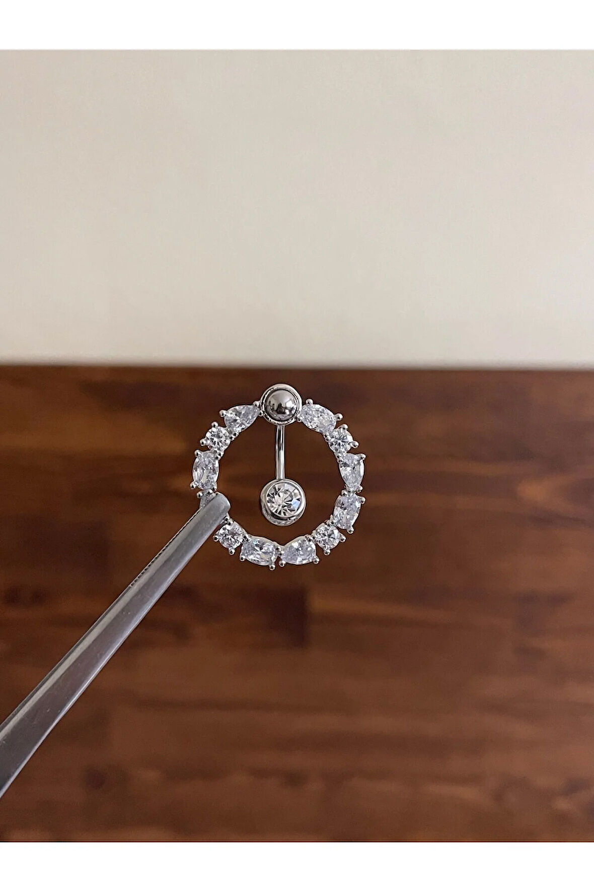 316 L Cerrahi Çelik Halka Göbek Piercingi Pırlanta Model Göbek Piecingi