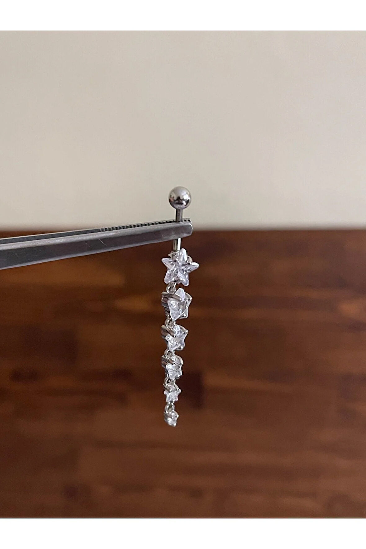 316 L Cerrahi Çelik Göbek Piercingi Pırlanta Model Göbek Piecingi Yıldızlı Piercing