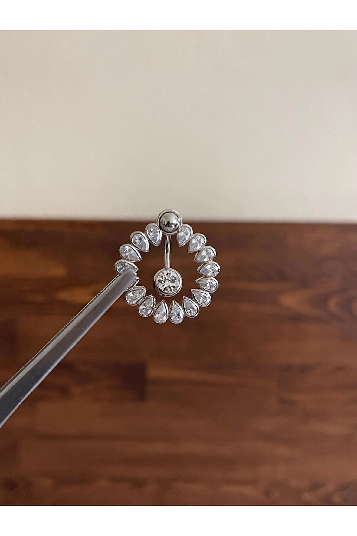 316 L Cerrahi Çelik Halka Göbek Piercingi Pırlanta Model Göbek Piecingi