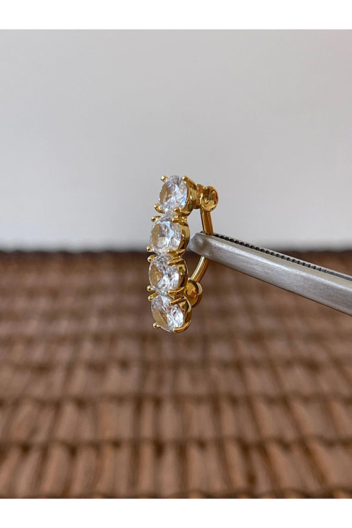 316 L Cerrahi Çelik Anti Alerjik 10 mm 4 Taşlı Şık Abiye Göbek Piercingi