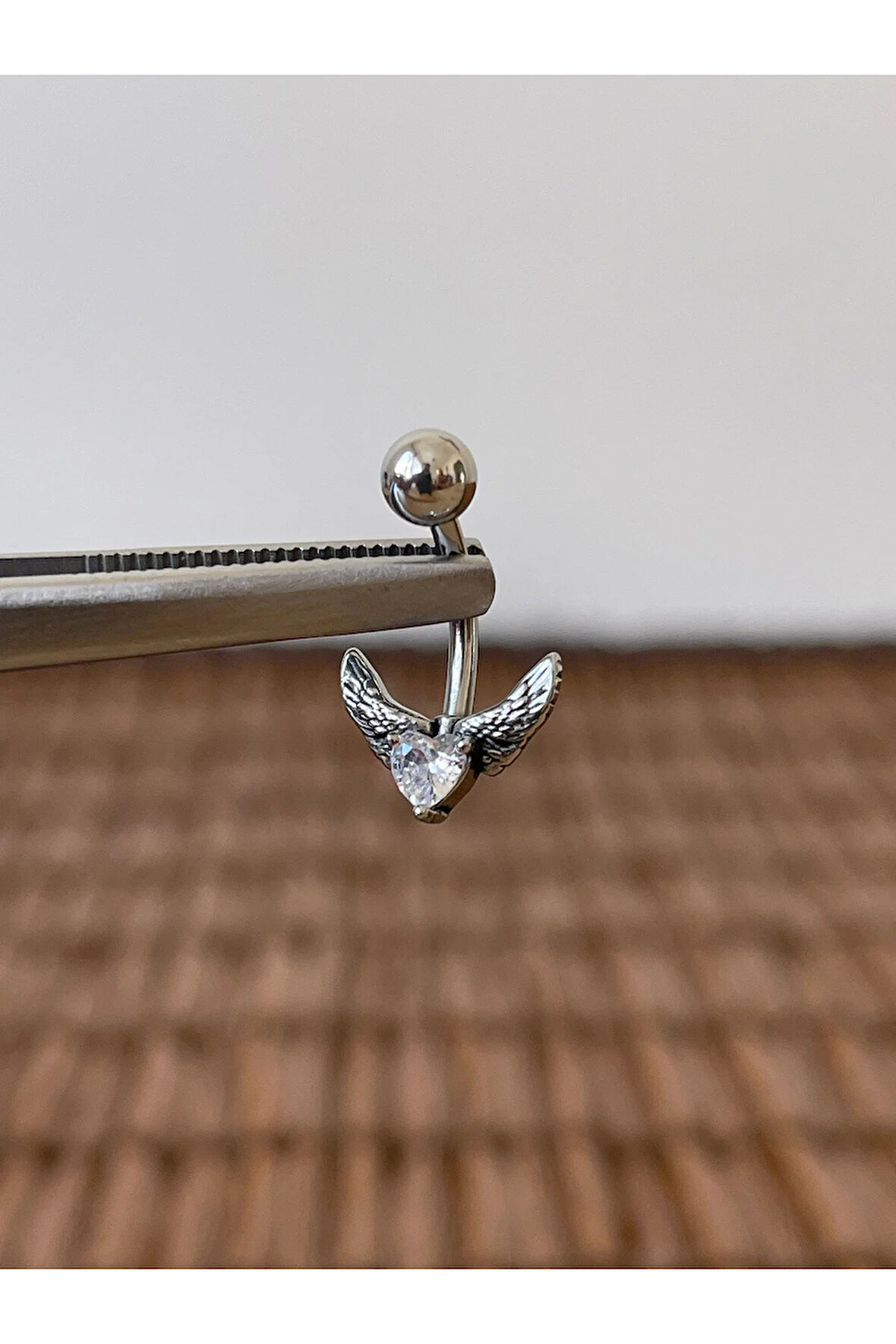 316 L Cerrahi Çelik Anti Alerjik 10 mm Zirkon Taşlı Melek Kanadı Göbek Piercingi Kanat Piercing