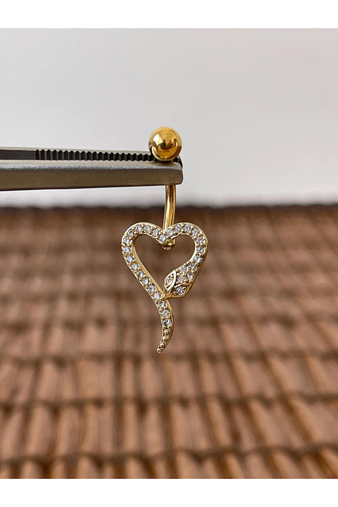 316 L Cerrahi Çelik Anti Alerjik 10 mm Zirkon Taş Yılan Model Göbek Piercingi