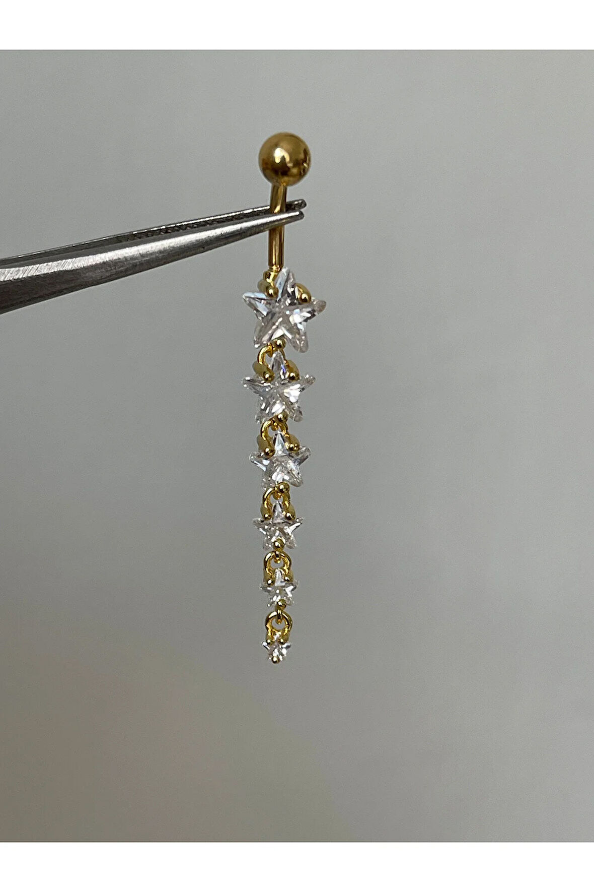 316 L Cerrahi Çelik Standart 10 mm Baget Taşlı Sallantılı Yıldız Model Göbek Piercingi