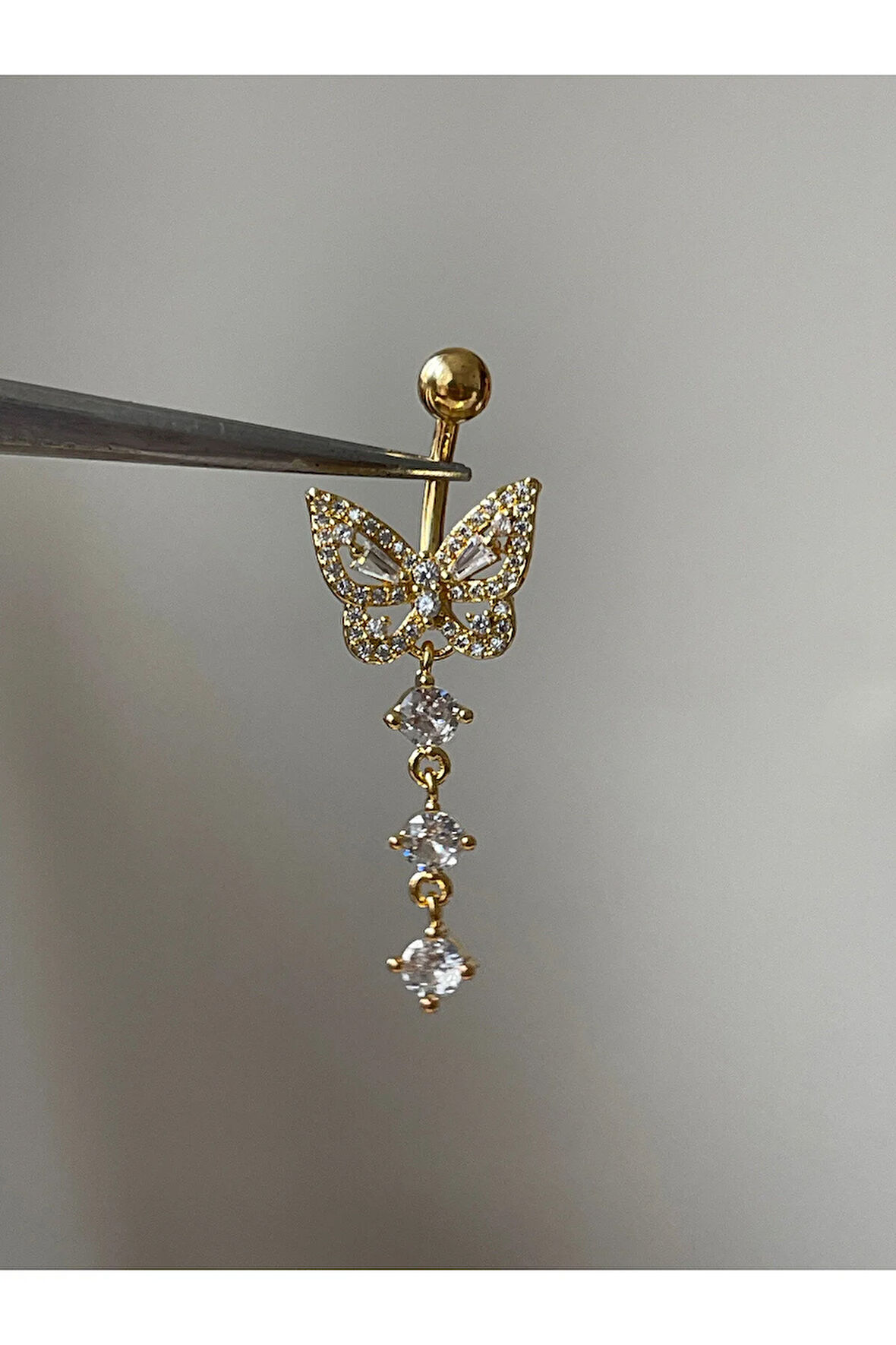 316 L Cerrahi Çelik Kelebek Göbek Piercingi Zirkon Taşlı Sallantılı Göbek Piercingi