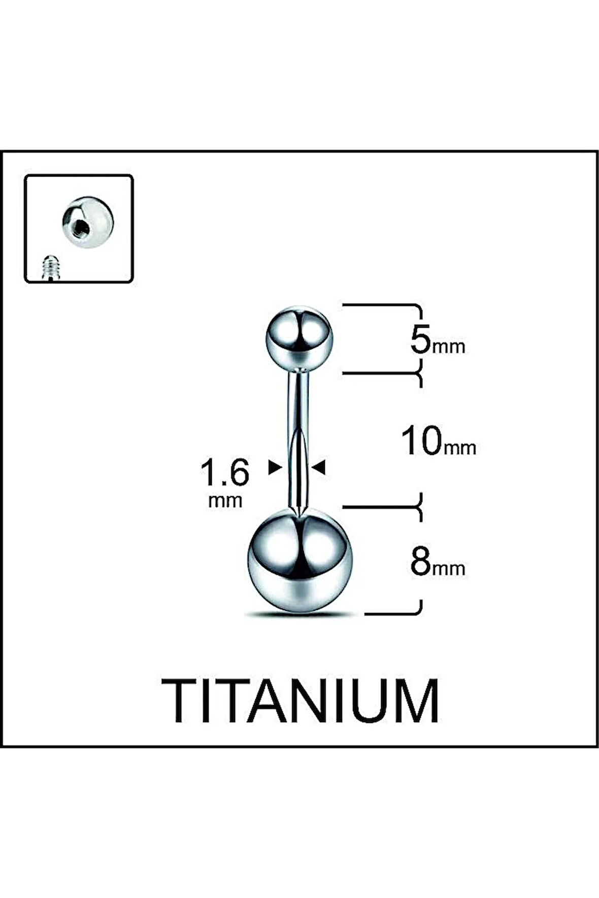 Gümüş Renk Ultraliğht 10 mm Düz Titanyum Göbek Piercingi