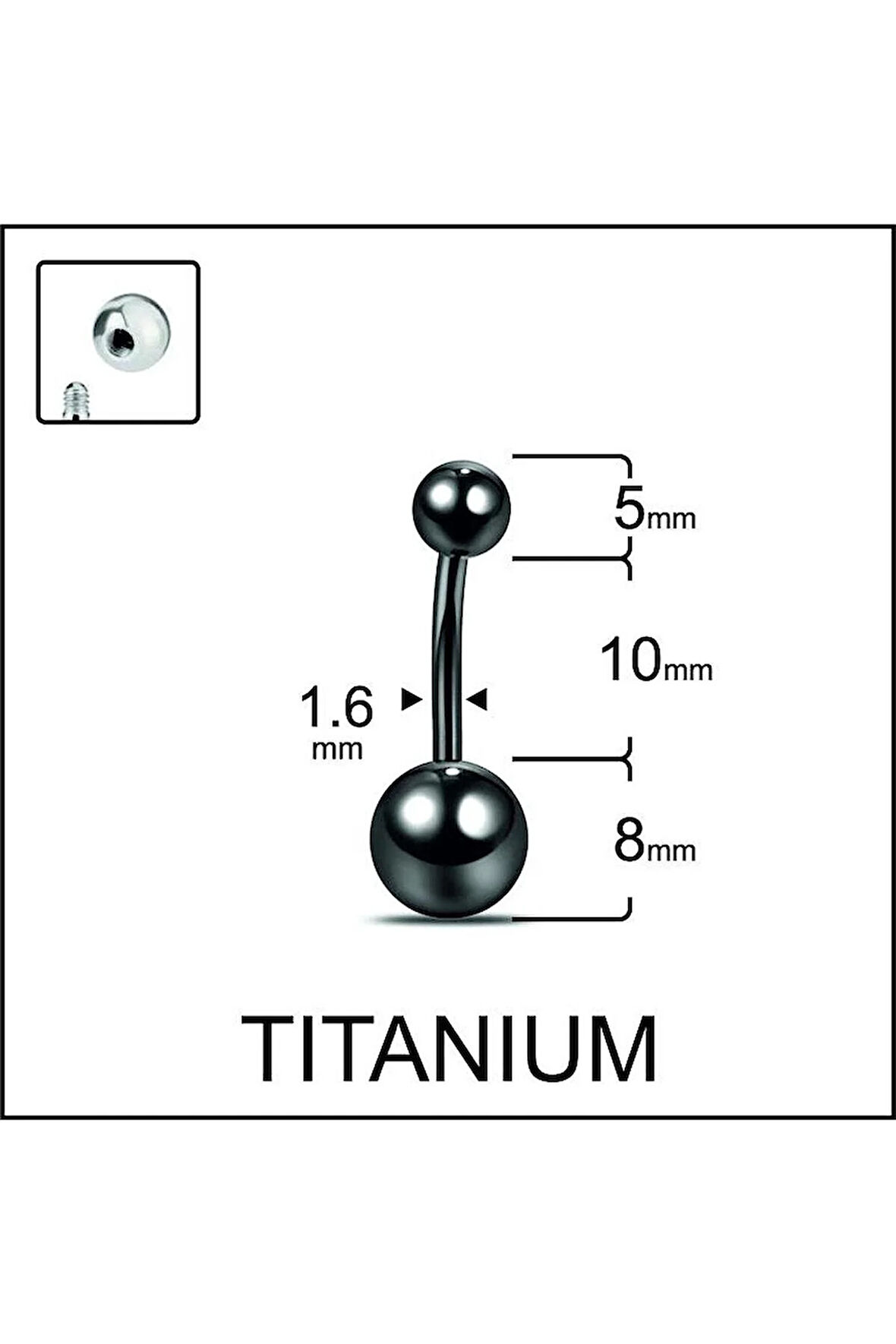 Siyah Renk Ultraliğht 10 mm Düz Titanyum Göbek Piercingi