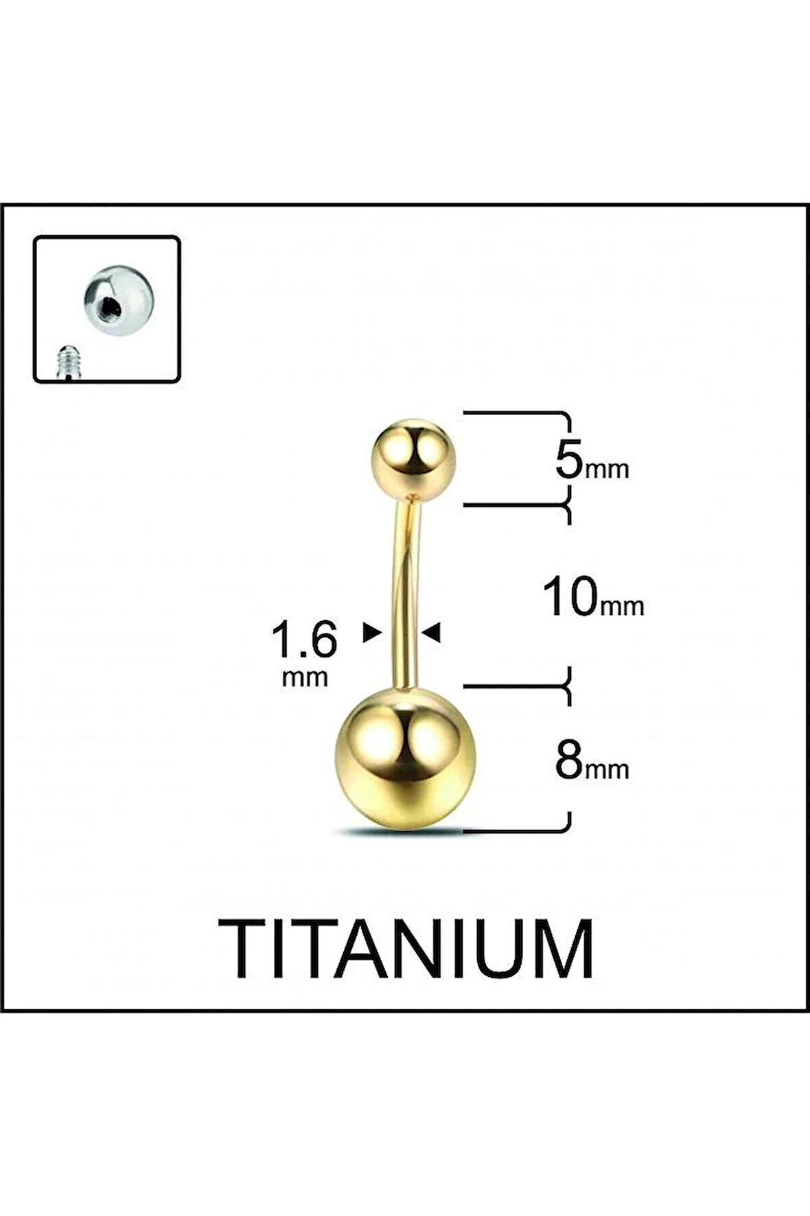 Gold Renk Ultraliğht 10 mm Düz Titanyum Göbek Piercingi