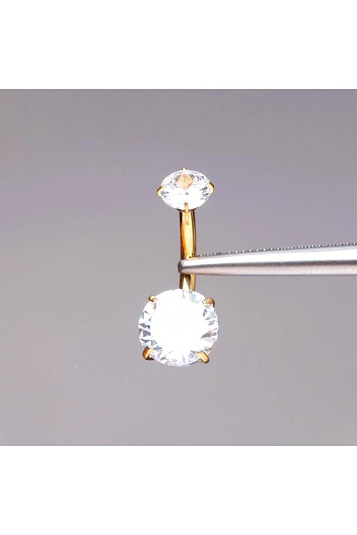 Çift Taş Gold Renk Ultraliğht 10 mm Titanyum Göbek Piercingi