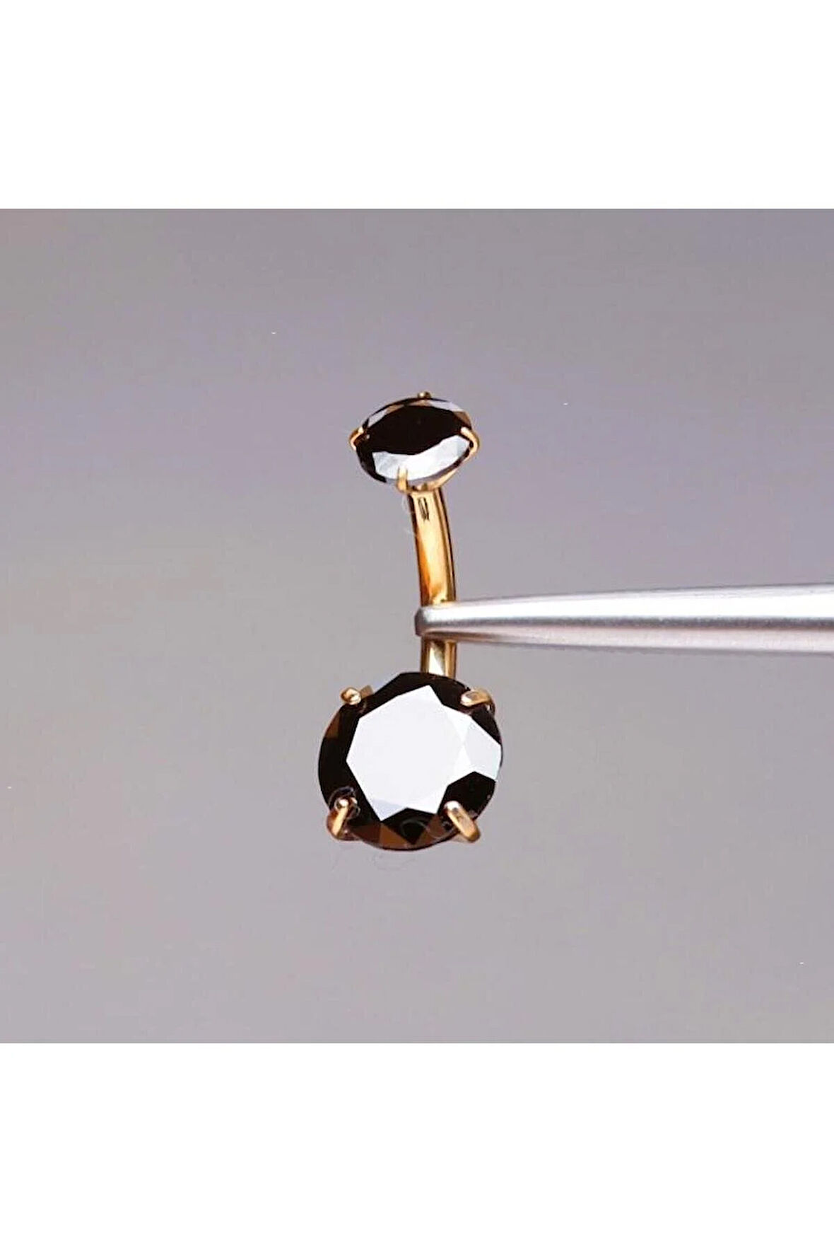 Çift Taş Siyah Renk Ultraliğht 10 mm Titanyum Göbek Piercingi