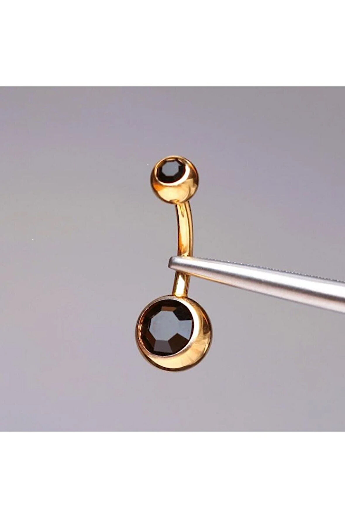 Çift Taş Siyah Renk Ultraliğht 10 mm Titanyum Göbek Piercingi