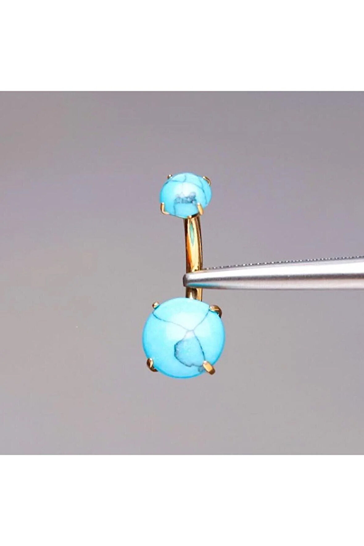 Çift Doğal Taş Firuze Renk Ultraliğht 10 mm Titanyum Göbek Piercingi