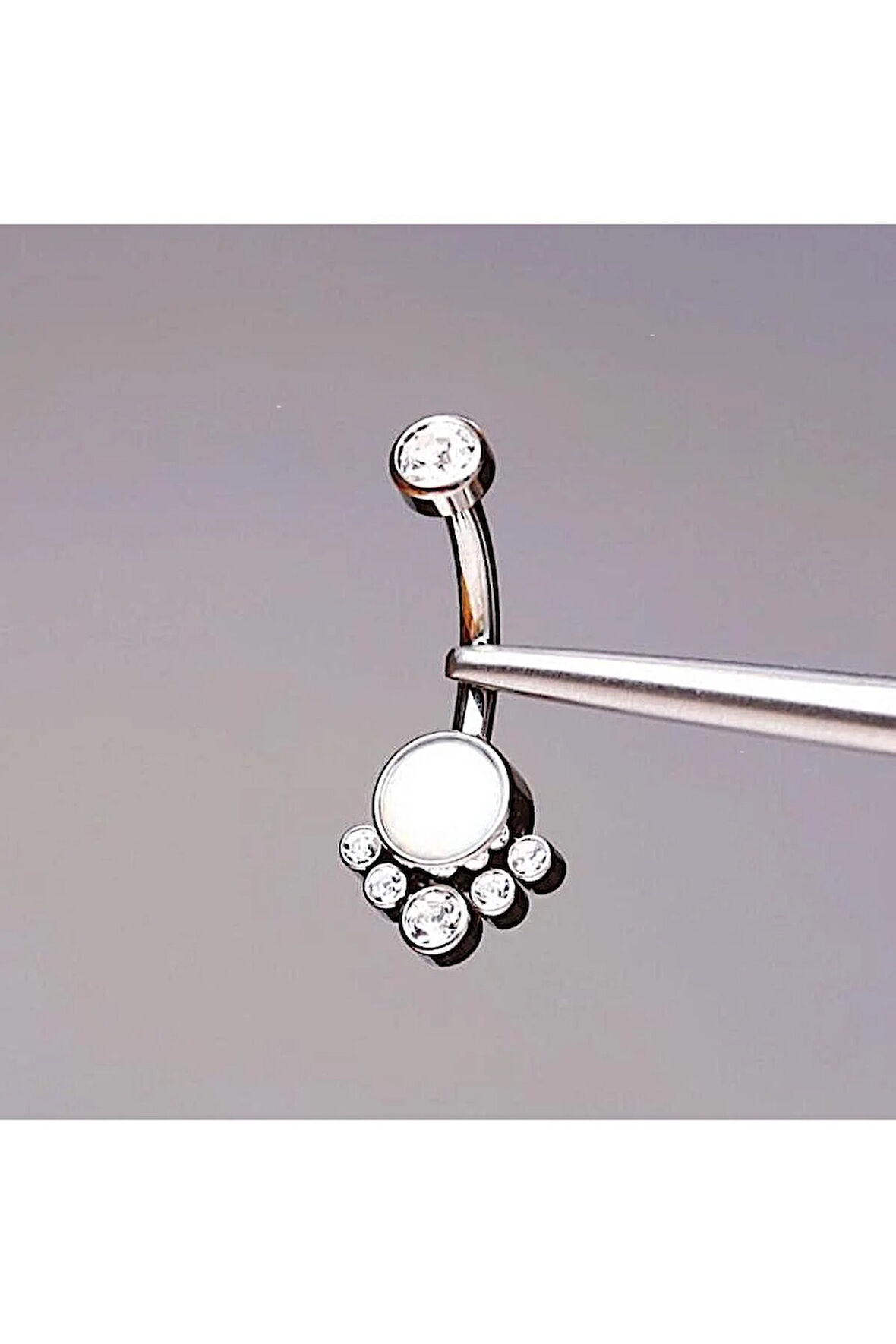 Opal Taşlı Ultraliğht 10 mm Titanyum Göbek Piercingi