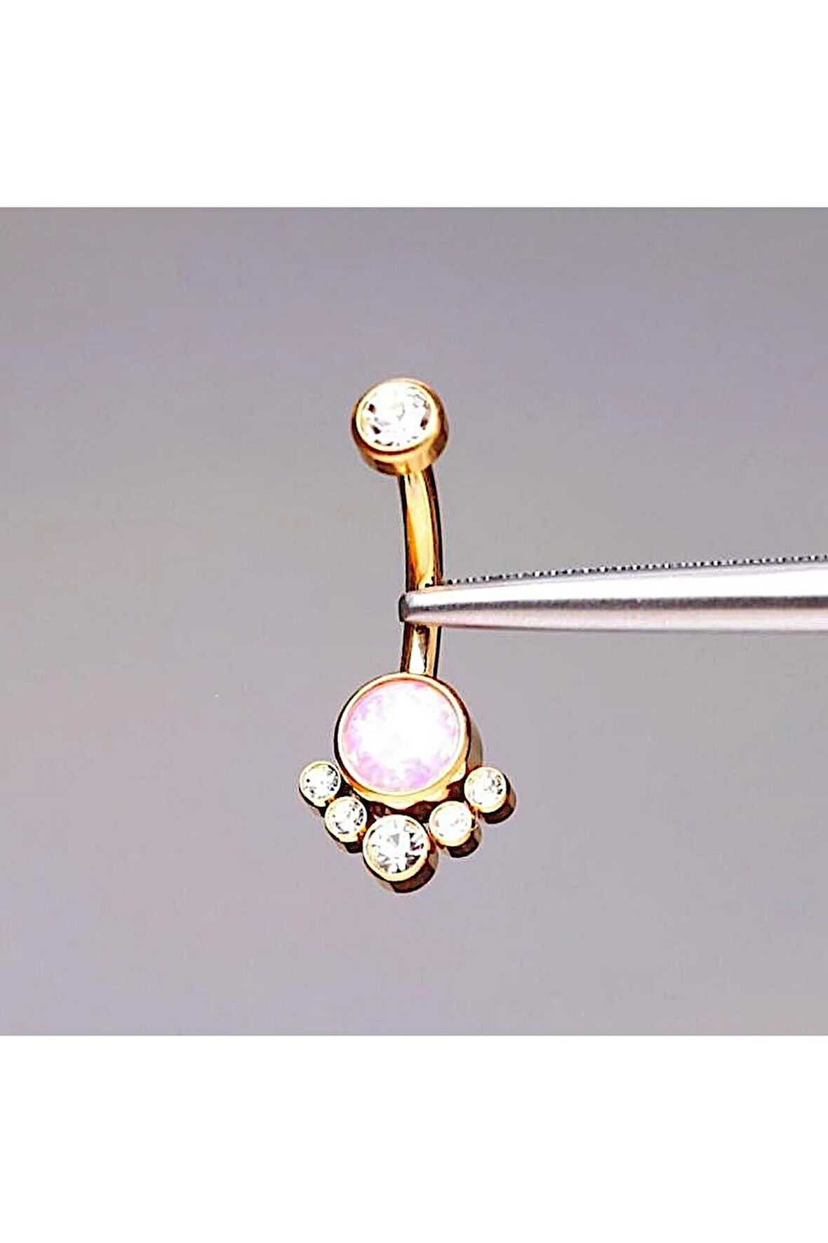 Opal Taşlı Ultraliğht 10 mm Titanyum Göbek Piercingi