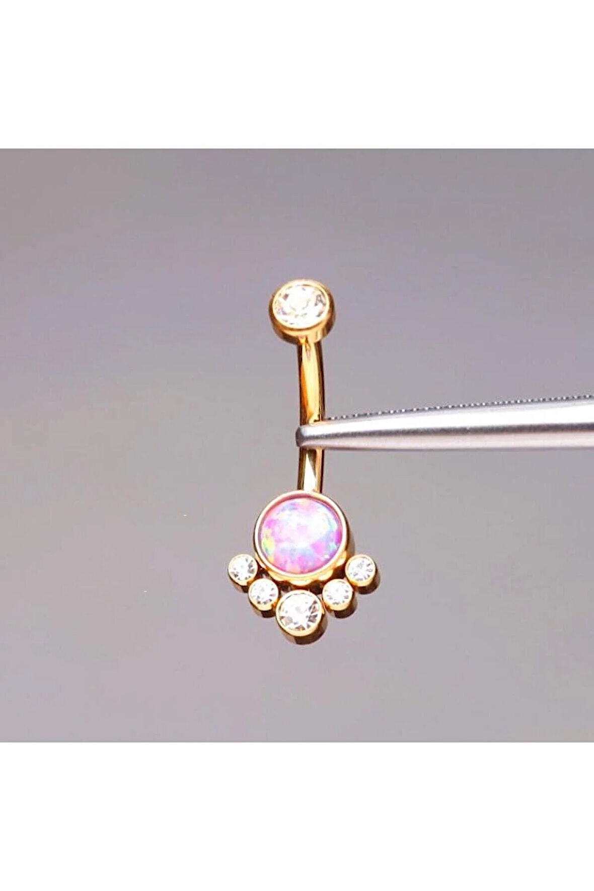 Opal Taşlı Ultraliğht 10 mm Titanyum Göbek Piercingi