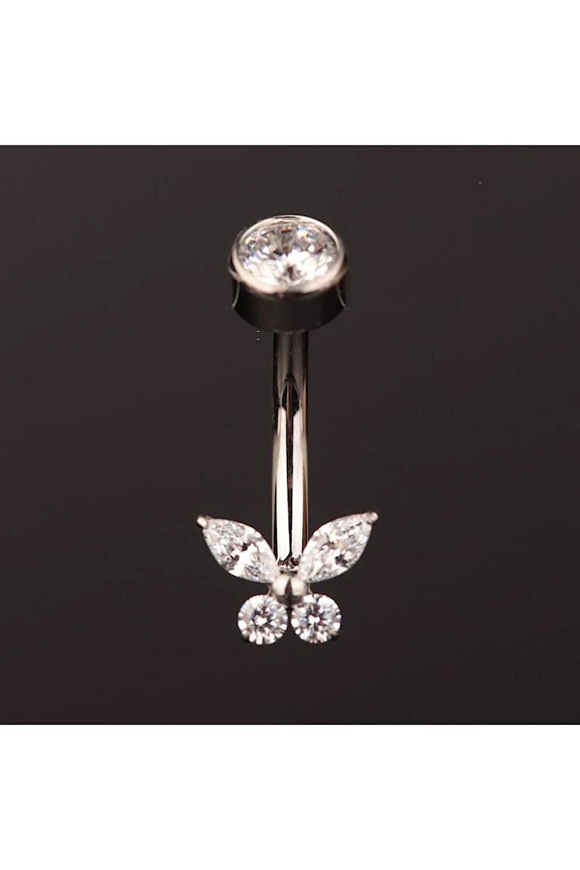 Kelebek Zirkon Titanyum Göbek Piercingi Ultraliğht 10 mm Titanyum Göbek Piercingi