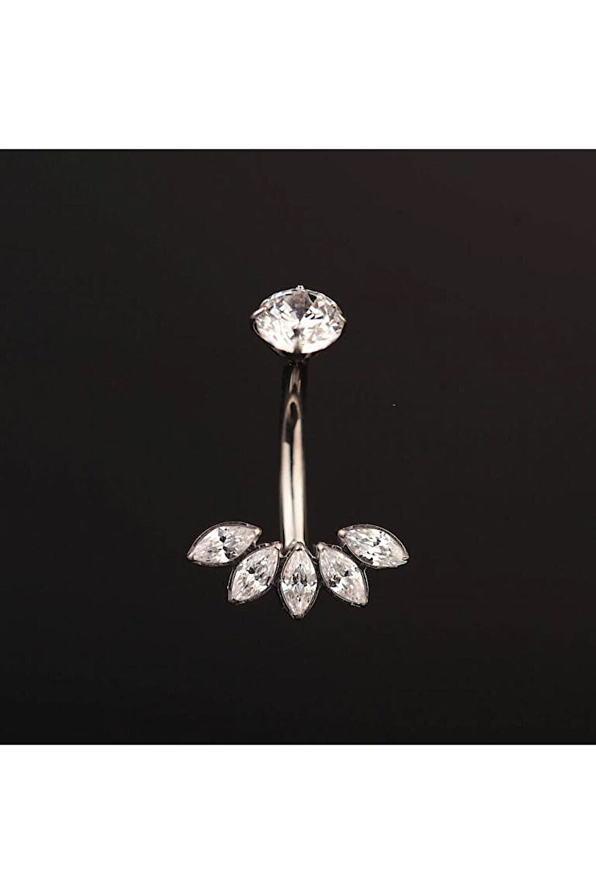 Beş Markiz Zirkon Titanyum Göbek Piercing Ultraliğht 10 mm Titanyum Göbek Piercingi