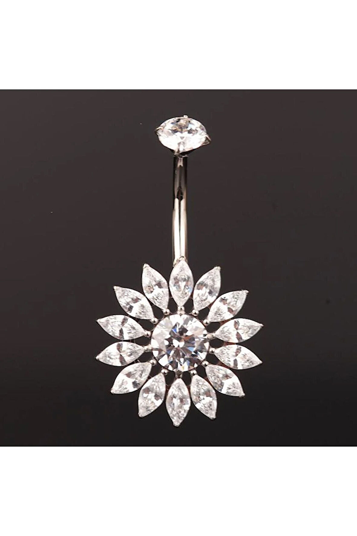 Zirkon Taş Kelebek Titanyum Göbek Piercing Ultraliğht 10 mm Titanyum Göbek Piercingi