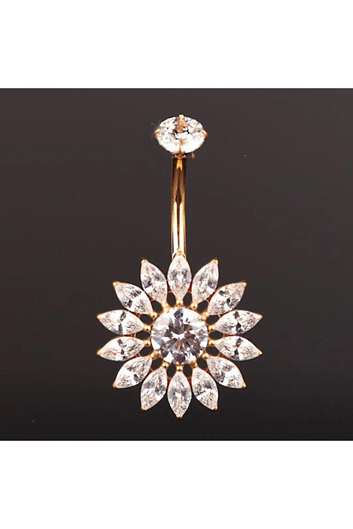 Markiz Çiçek Zirkon Titanyum Göbek Piercing Ultraliğht 10 mm Titanyum Göbek Piercingi