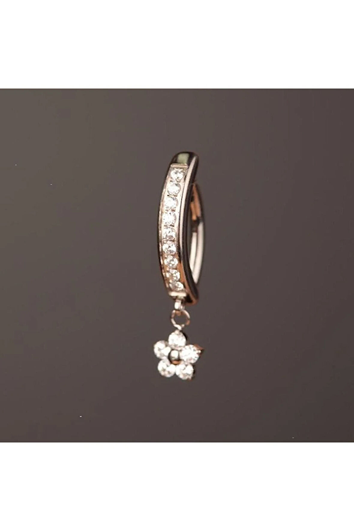 Çiçek Sallantılı Zirkon Titanyum Klips Göbek Piercing Ultraliğht 10 mm Titanyum Göbek Piercingi