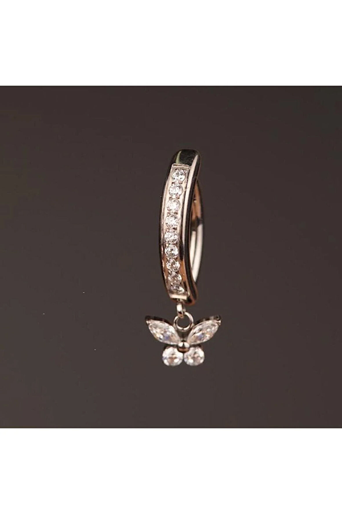 Kelebek Sallantılı Zirkon Titanyum Klips Göbek Piercing Ultraliğht 10 mm Titanyum Göbek Piercingi