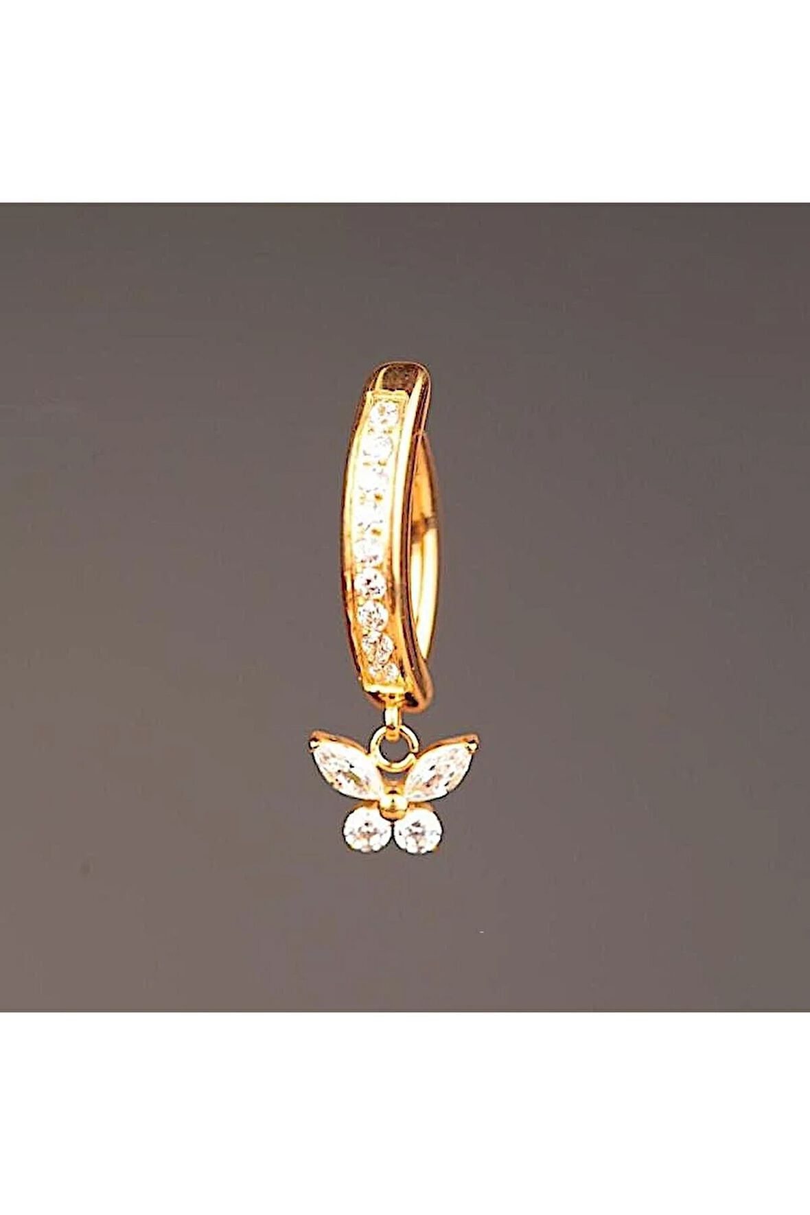 Kelebek Sallantılı Zirkon Titanyum Klips Göbek Piercing Ultraliğht 10 mm Titanyum Göbek Piercingi