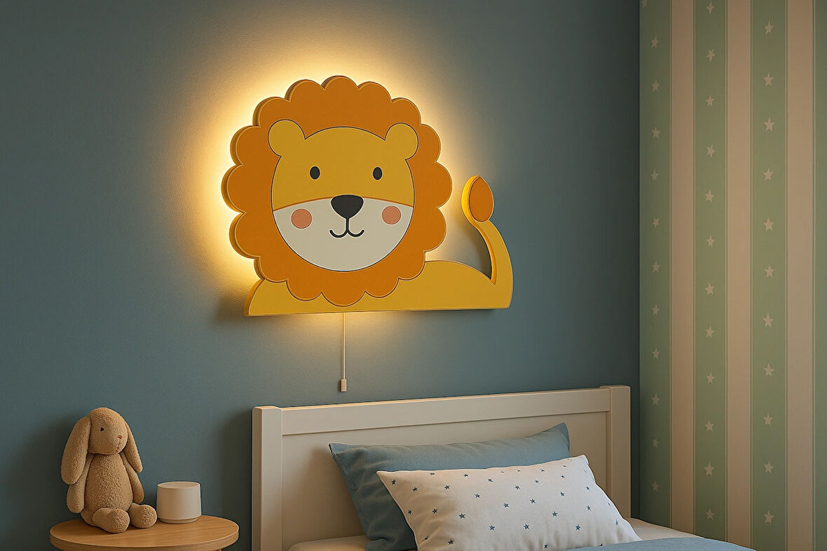 El Yapımı Aslan Figürlü, Duvar Lambası-Led-İpli Switch