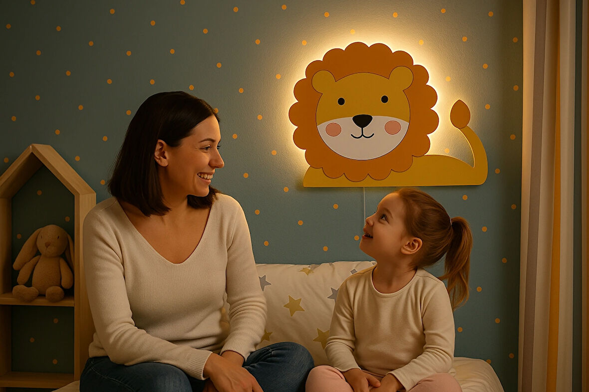 El Yapımı Aslan Figürlü, Duvar Lambası-Rgb-Bluetooth