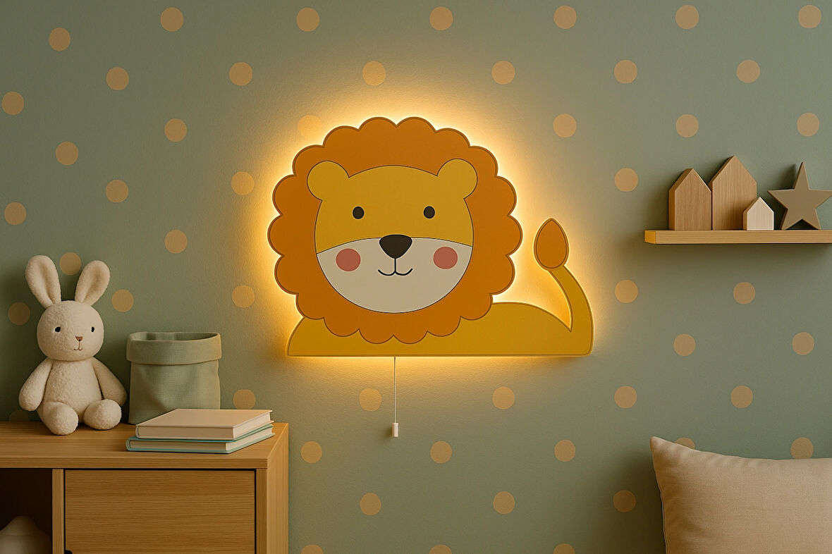 El Yapımı Aslan Figürlü, Duvar Lambası-Rgb-Kumandalı