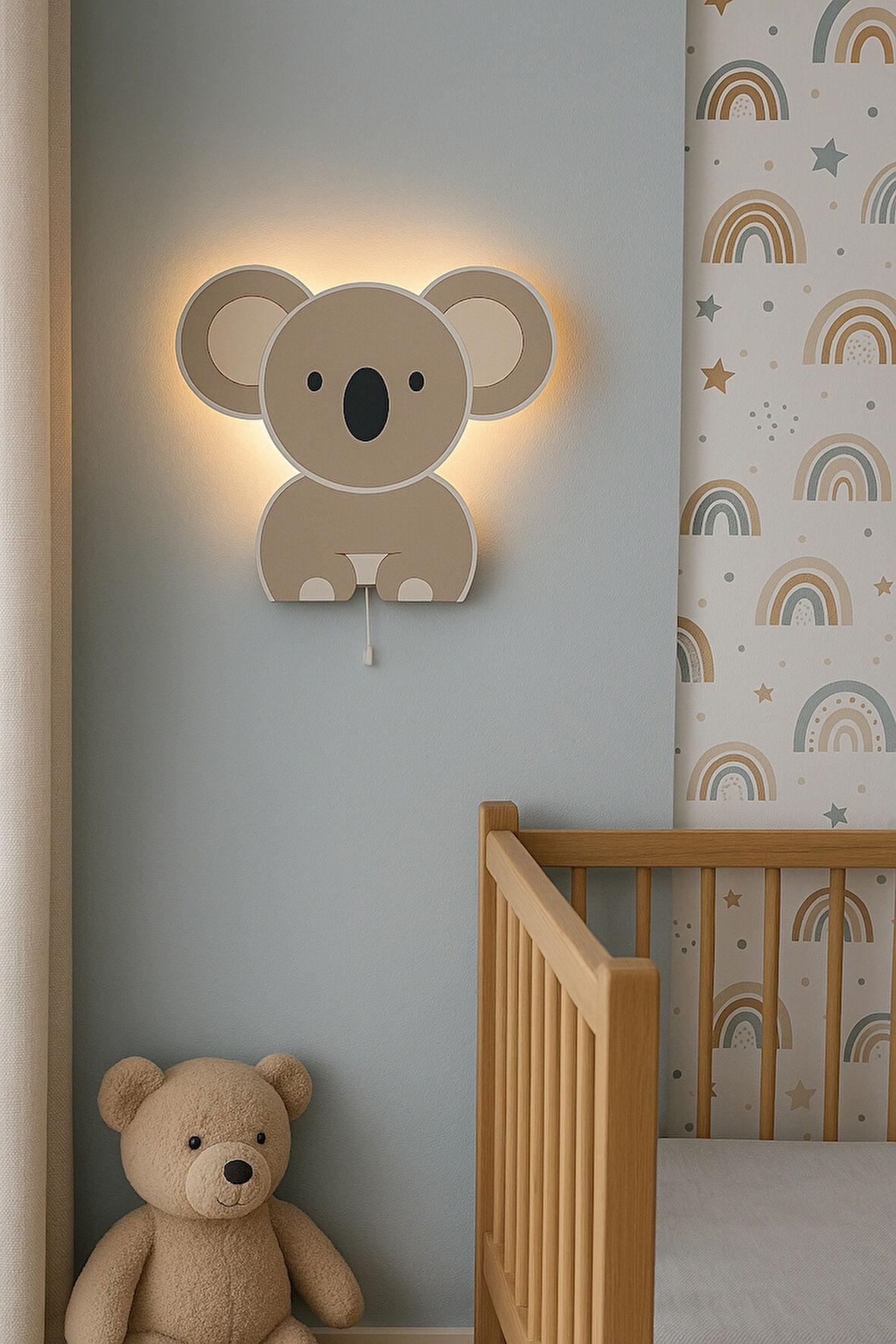 El Yapımı Koala Figürlü, Duvar Lambası-Rgb-Kumandalı