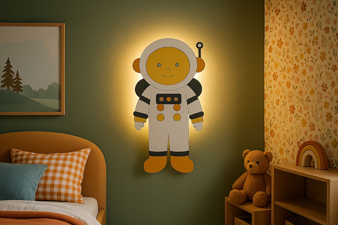 El Yapımı Astronot Figürlü, Duvar Lambası-Led-İpli Switch