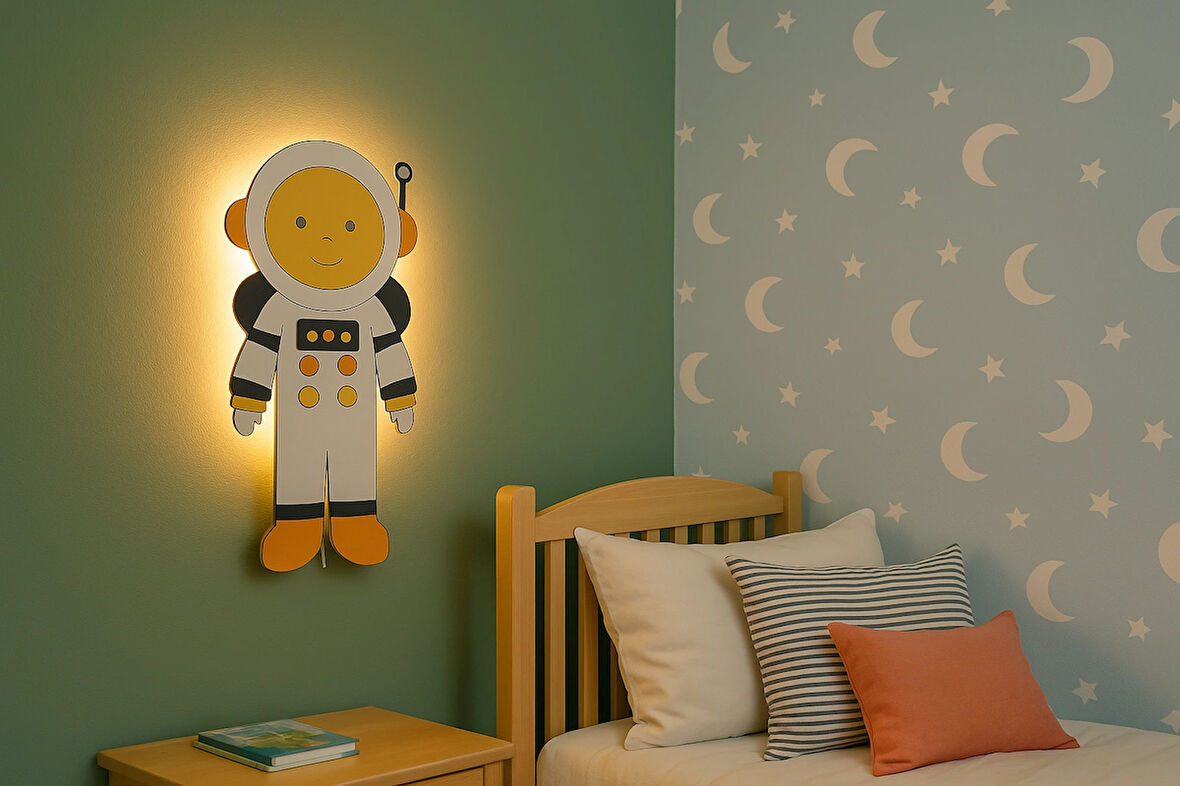El Yapımı Astronot Figürlü, Duvar Lambası-Led-İpli Switch