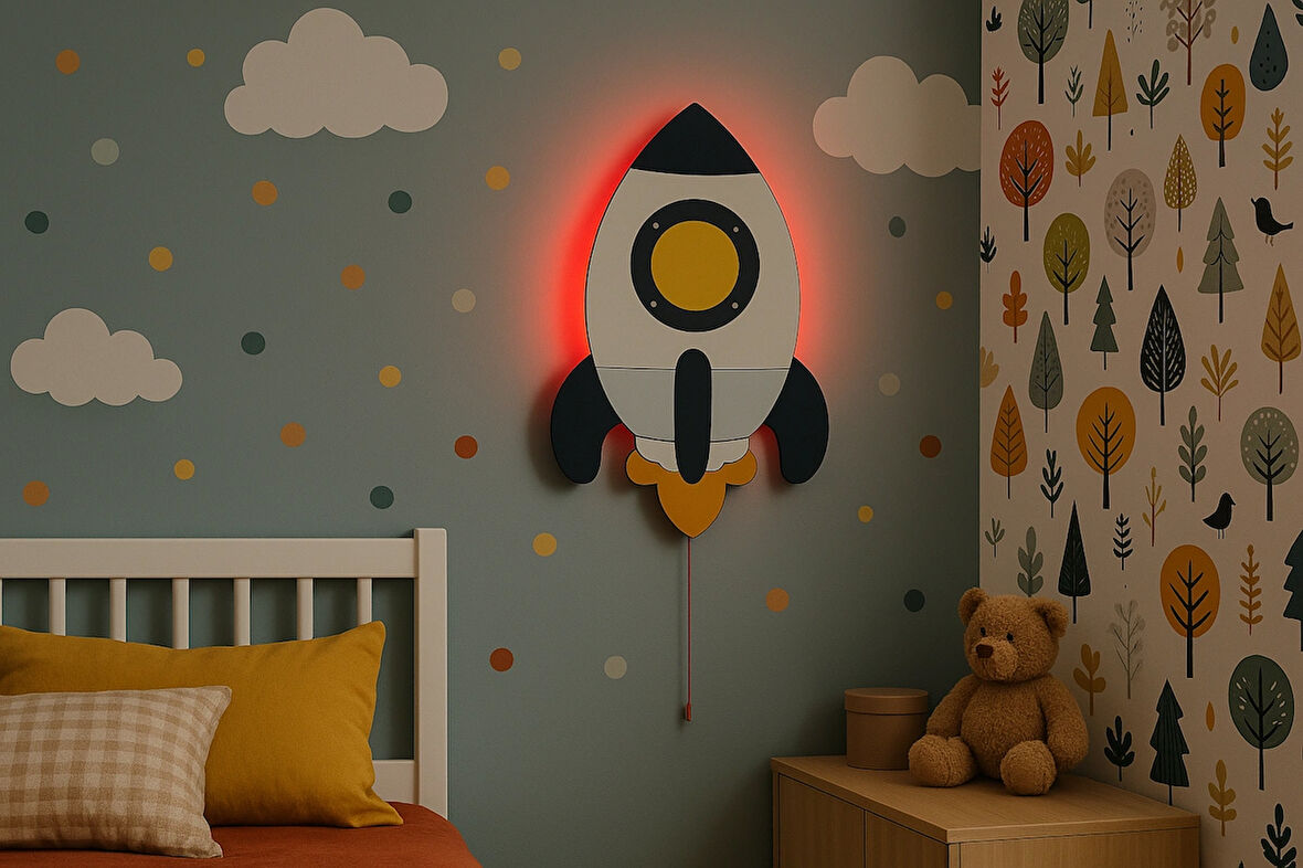 El Yapımı Roket Figürlü, Duvar Lambası-Led-İpli Switch