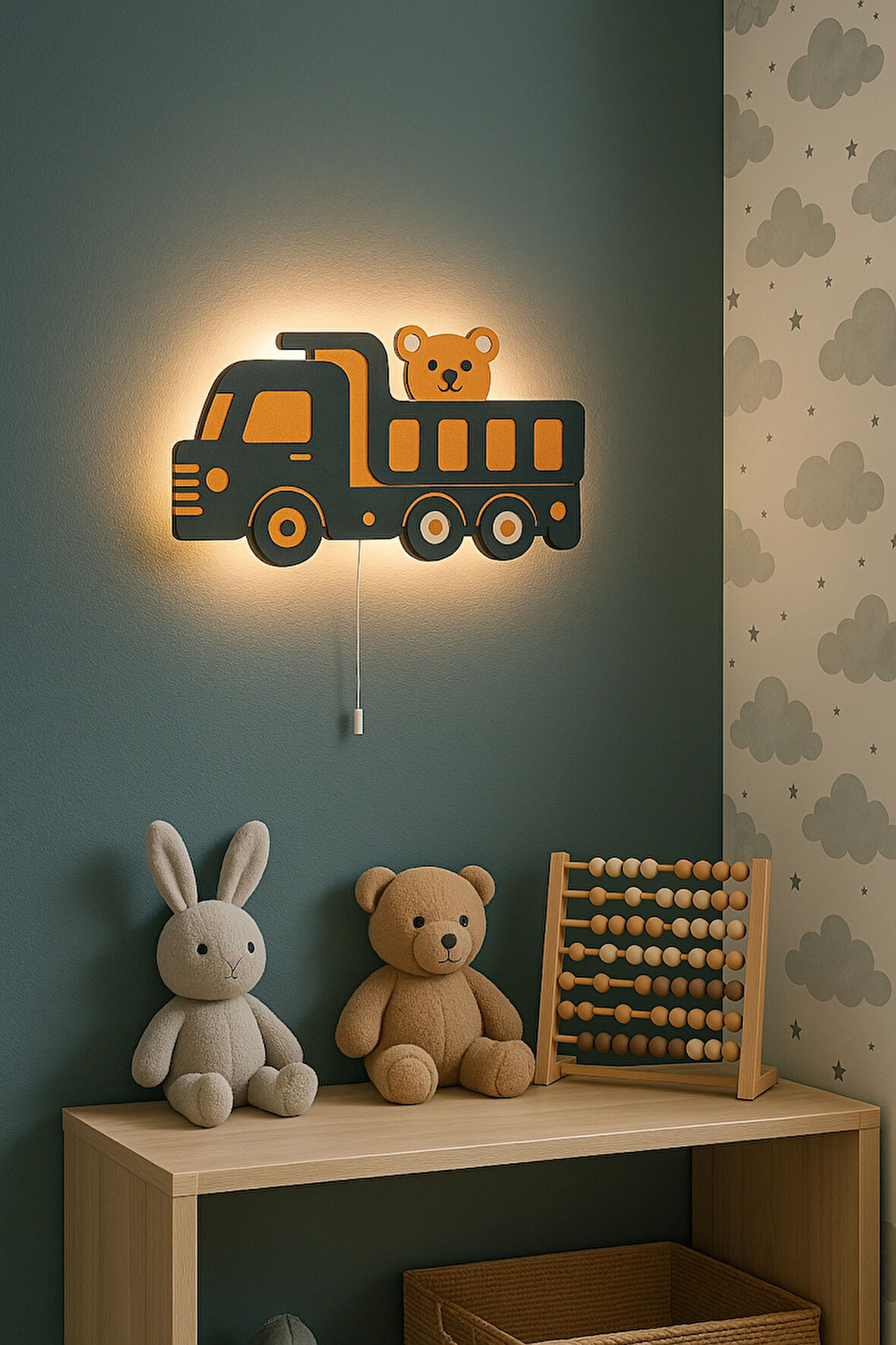 El Yapımı Kamyon Figürlü, Duvar Lambası-Led-İpli Switch