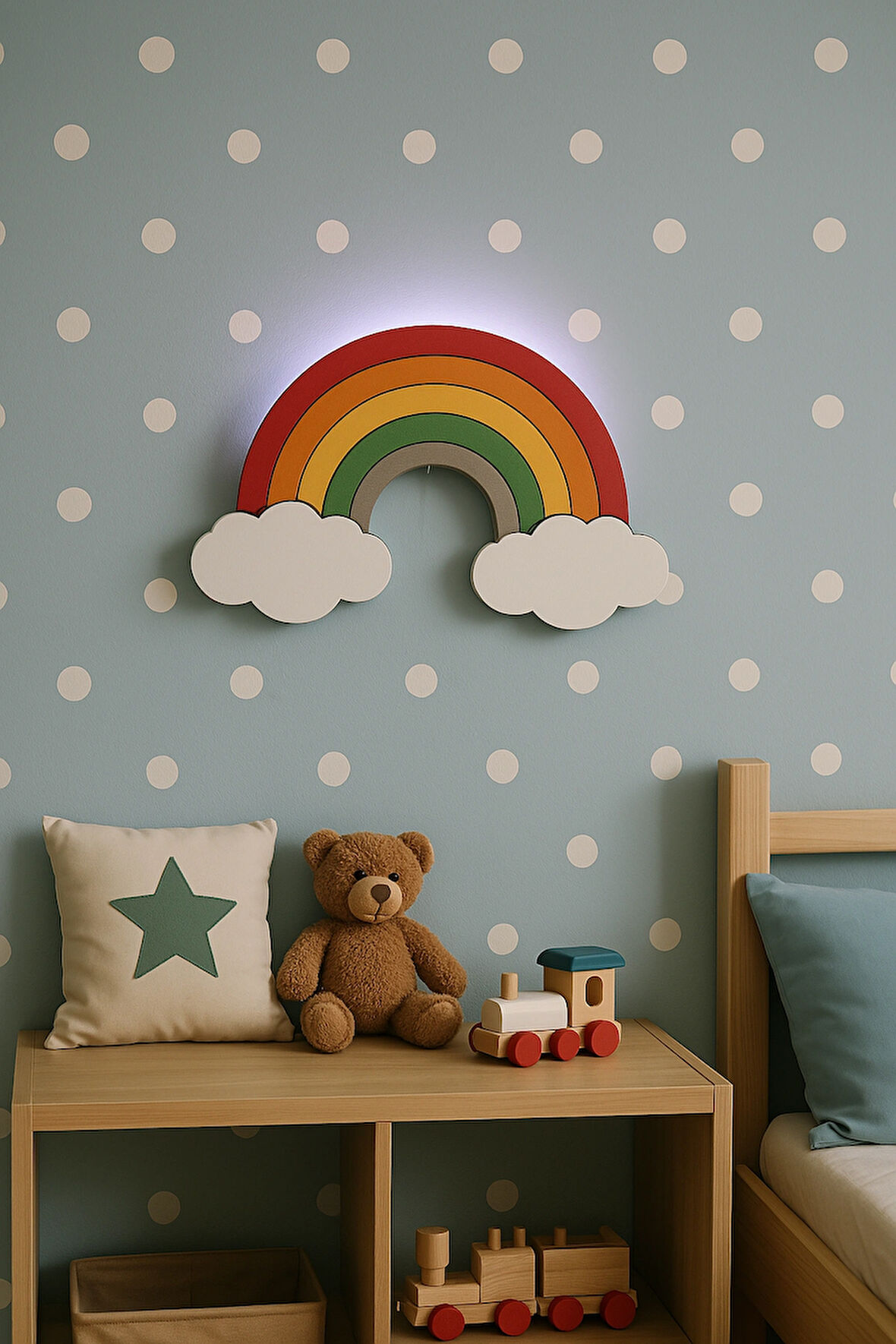 El Yapımı Gökkuşağı Figürlü, Duvar Lambası-Led-İpli Switch
