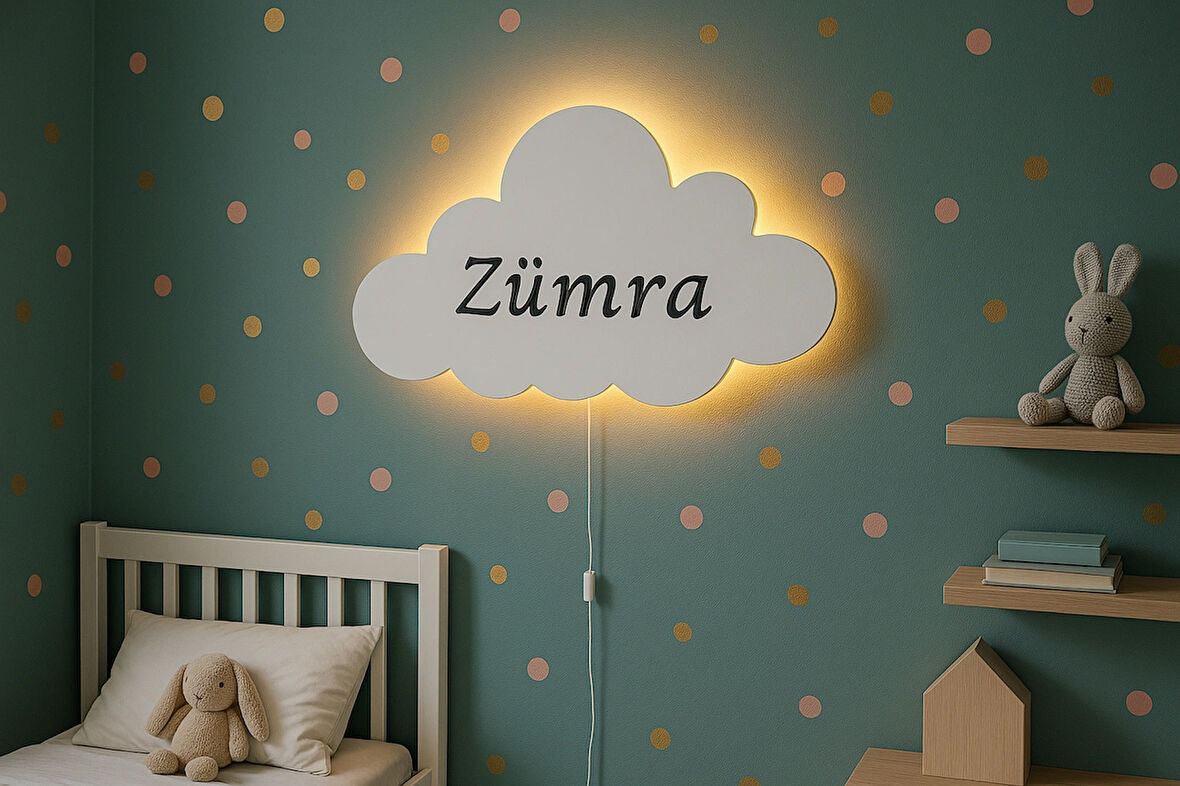 El Yapımı Bulut Figürlü (İsme özel), Duvar Lambası-Led-İpli Switch