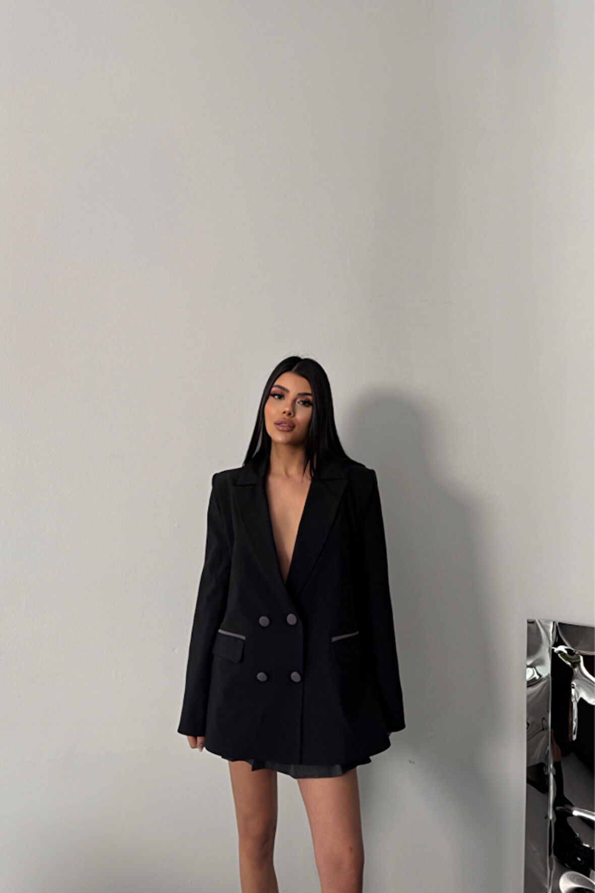 TASARIM CEKET KAPLAMA DÜĞMELİ - Siyah