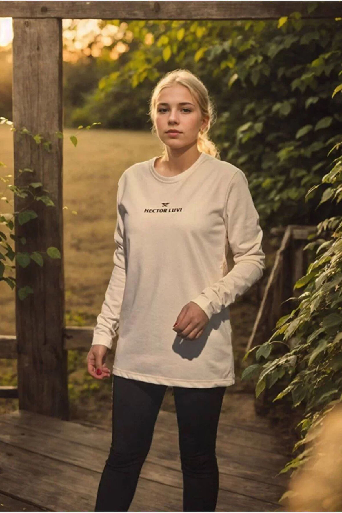 Unisex Bisiklet Yaka Sweat - Beyaz