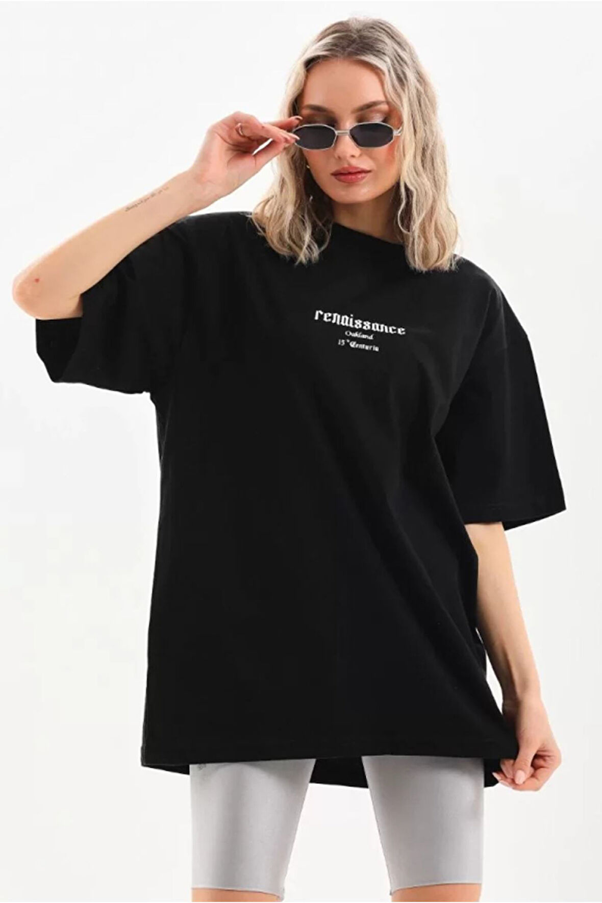 Unisex Baskılı Oversize T-Shirt - Siyah