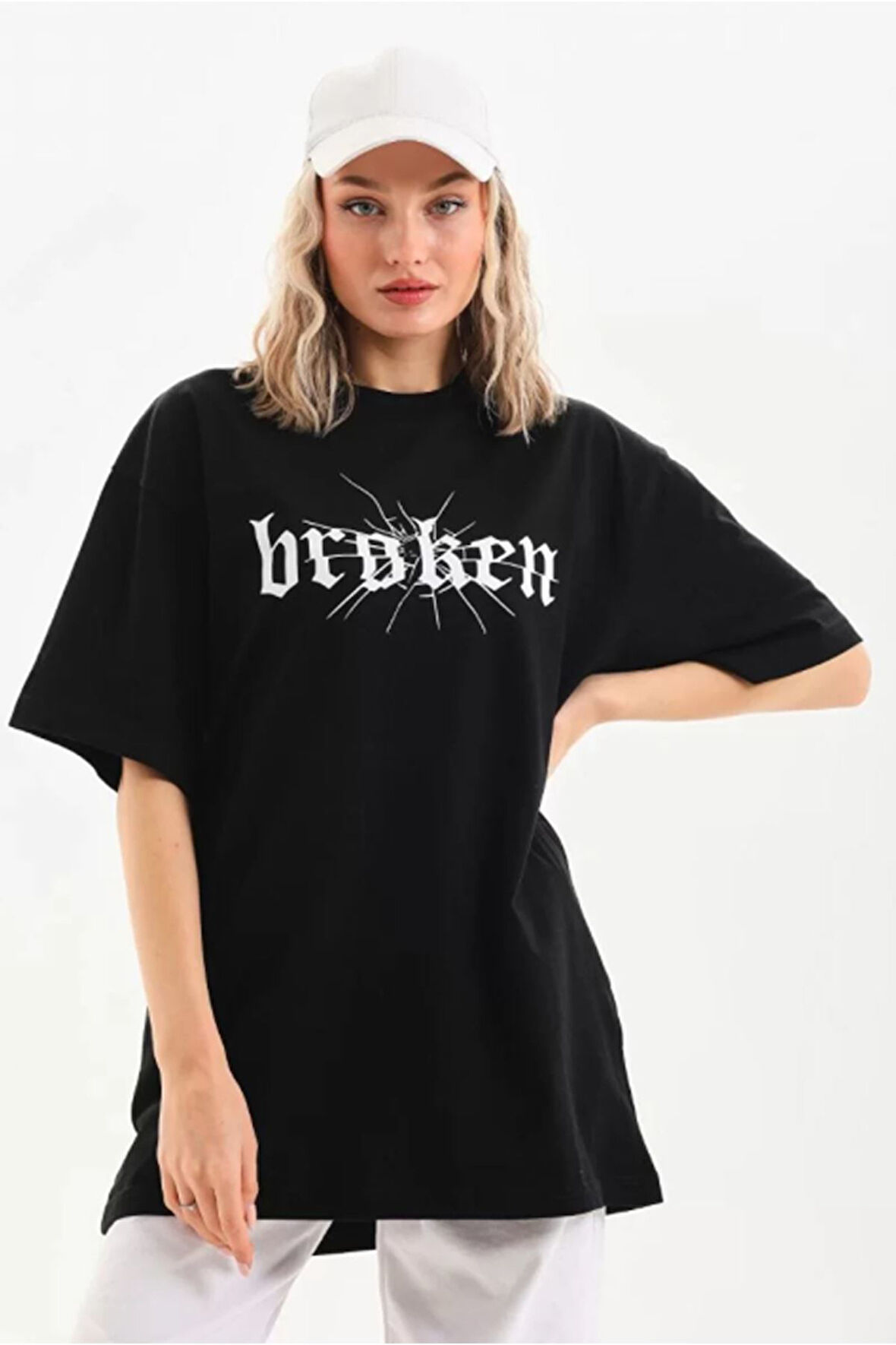 Unisex Baskılı Oversize T-Shirt - Siyah