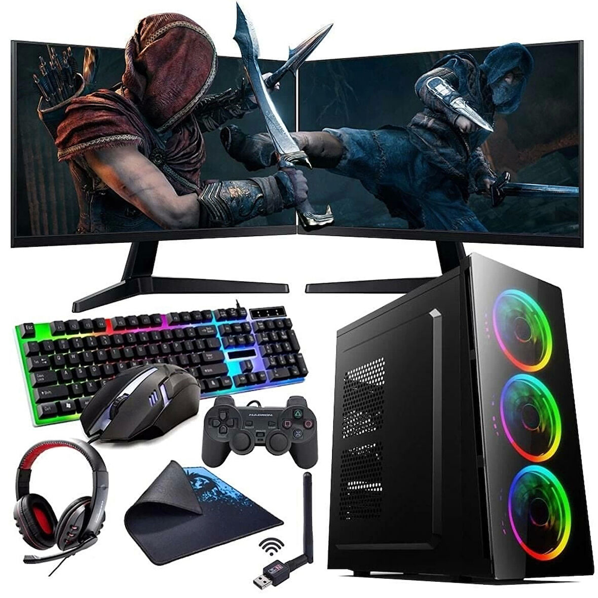 I5 10400F 16GB 240SSD 1TB HDD 4GB RX550 Çift 24'' Monitörlü (Gaming SET)
